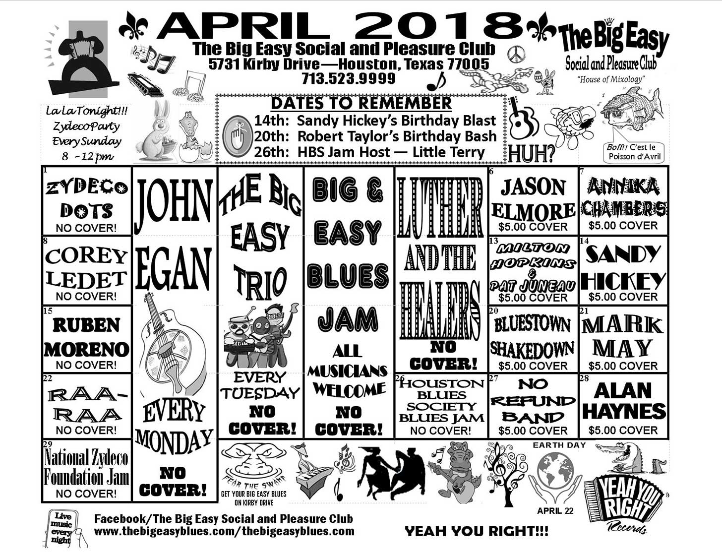 April 2018 Calendar The Big Easy