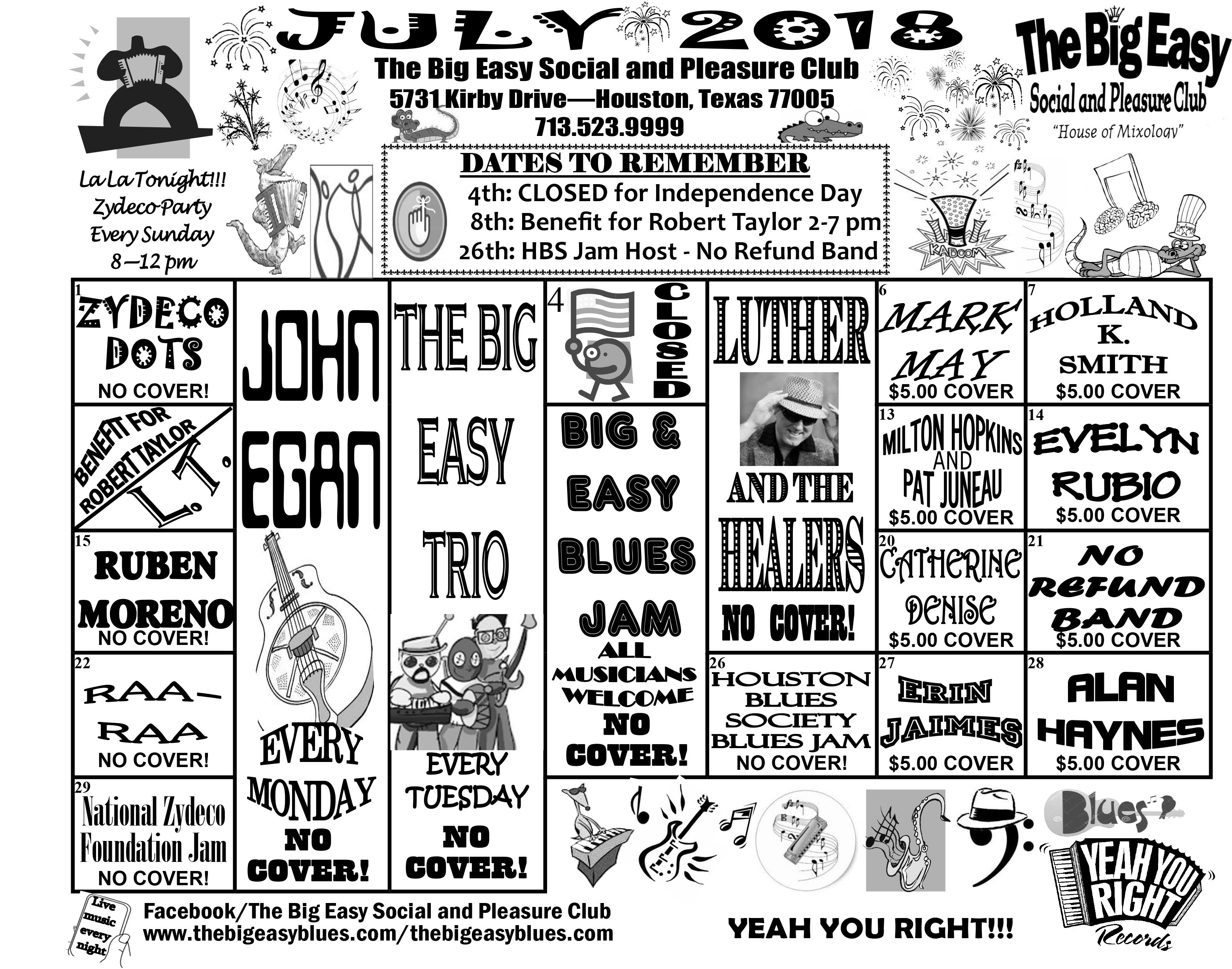 July 2018 Calendar The Big Easy