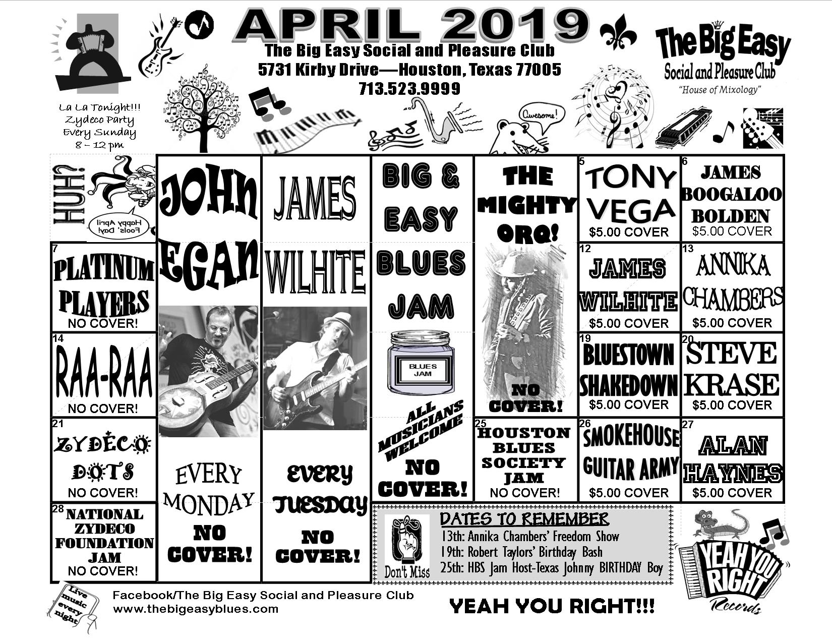 April 2019 Calendar The Big Easy